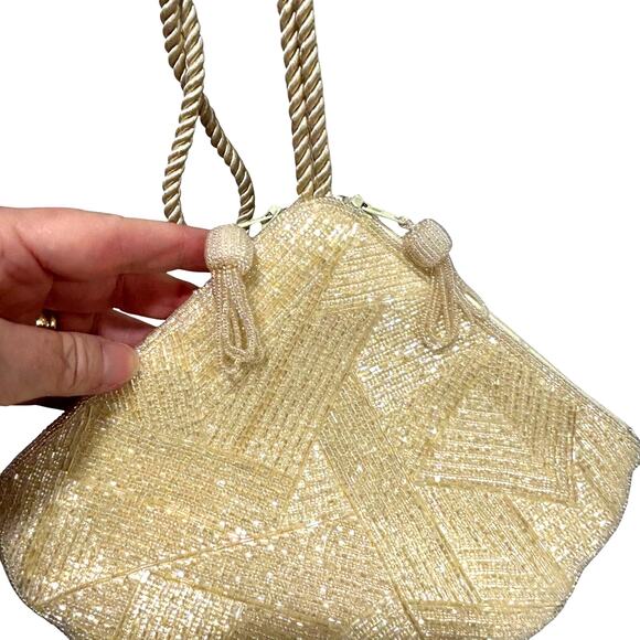 Unique vintage sparkling off white beaded evening bag shoulderbag dressy purse - Picture 4 of 10
